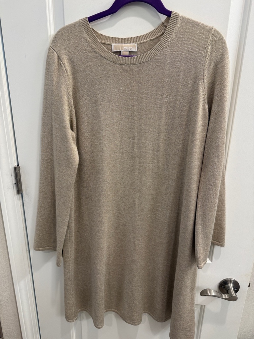 Michael Kors Gold Crewneck Knit Sweater Dress